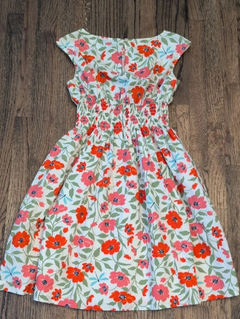Kate Spade New York Floral Smocked Waist Dress in Coral, Pink, Green
